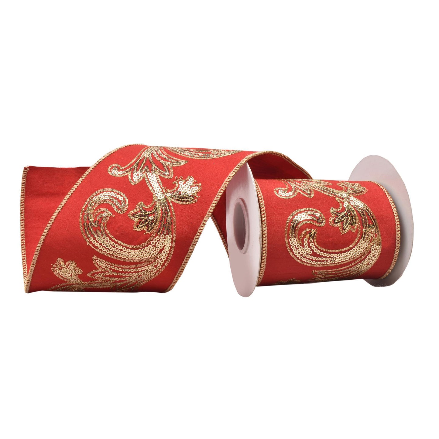 Cinta roja ancha de terciopelo con bordado de lentejuelas