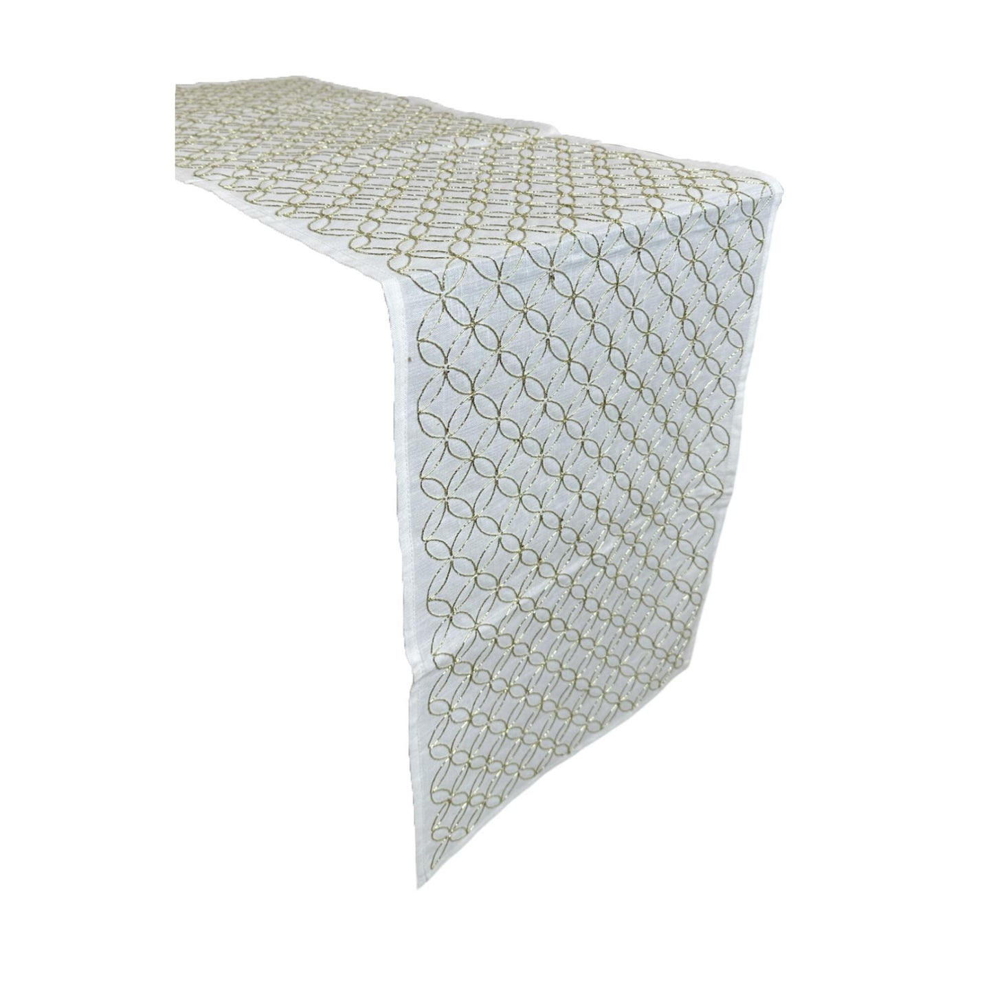 Camino de mesa beige con bordado dorado