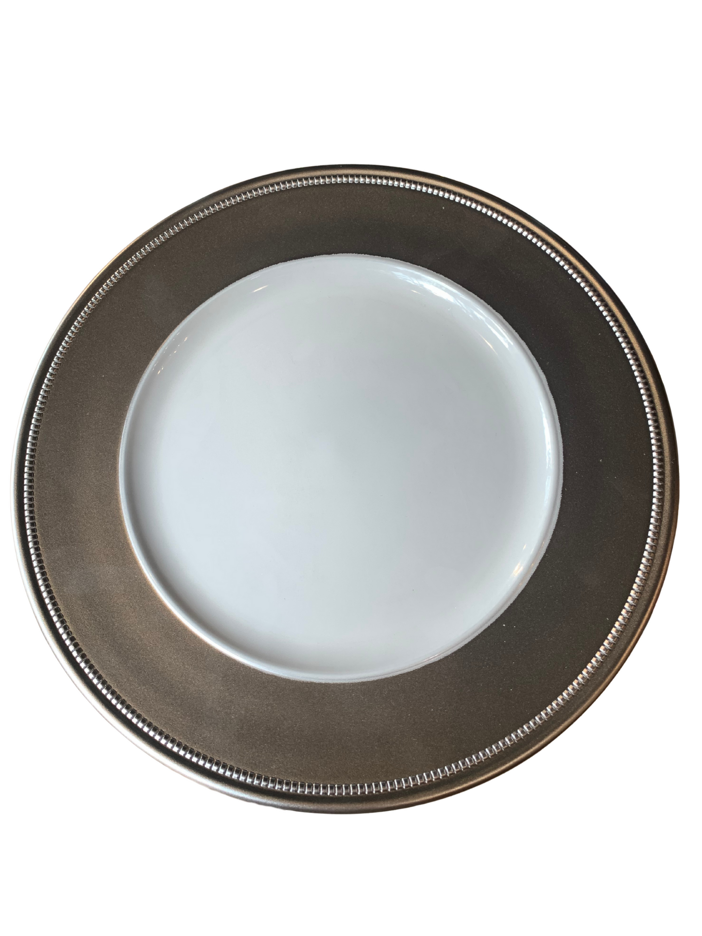 Plato base plateado con centro blanco