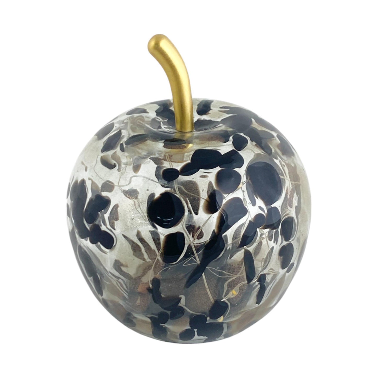 Manzana de vidrio transparente, negro y dorado