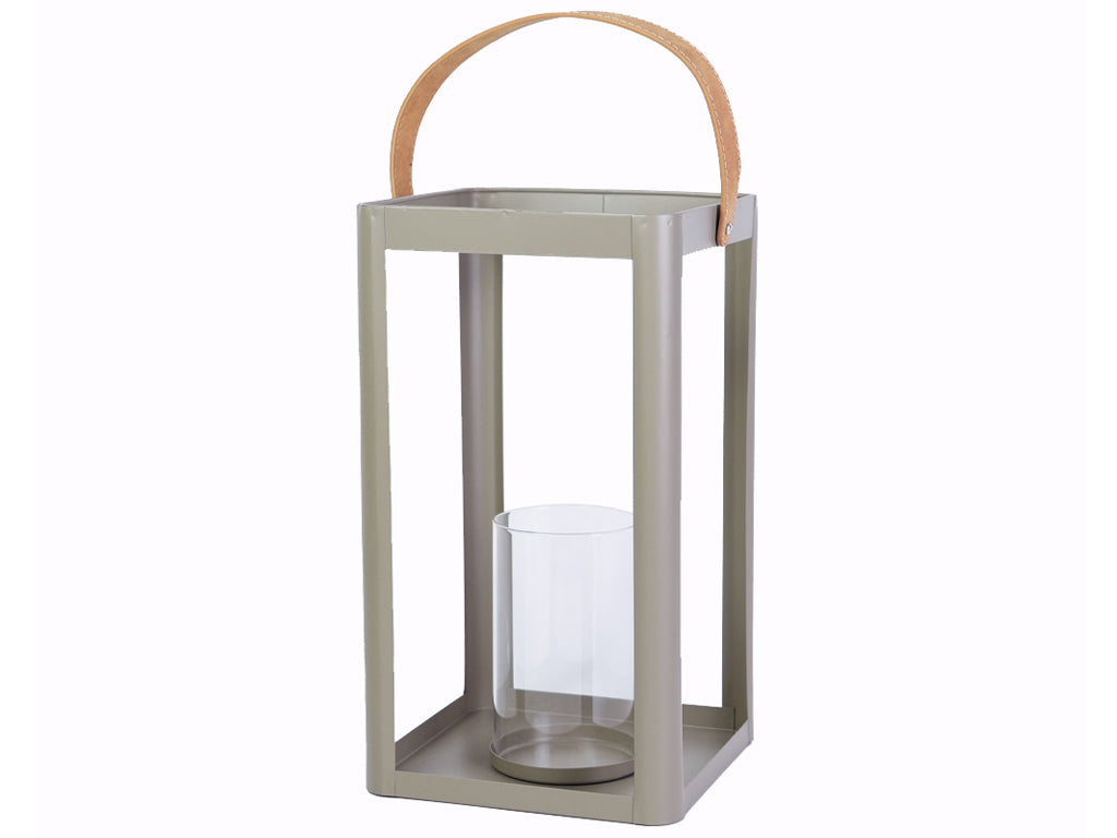 Farol metálico con asa de cuero grande