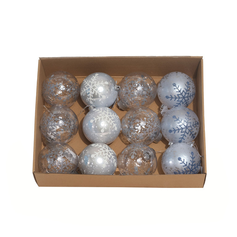 Caja esferas decoradas transparente y plateado
