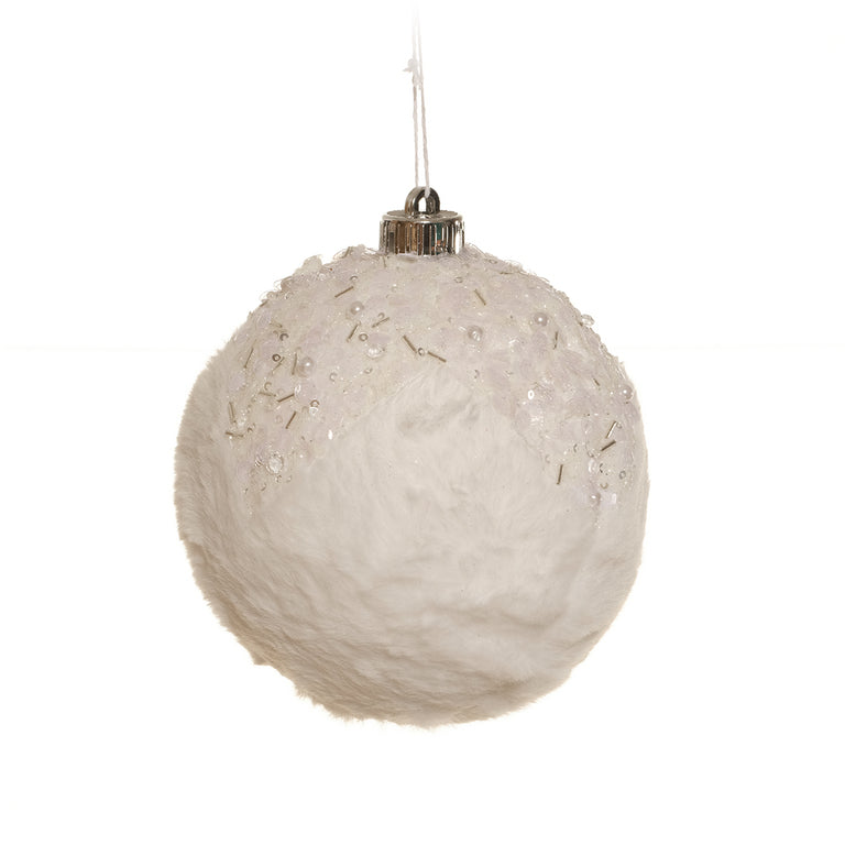 Esfera blanca peluda con cristales