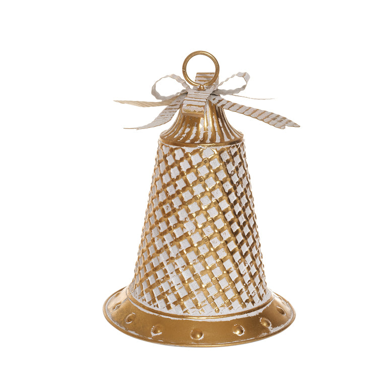 Campana larga con chongo blanca y dorada