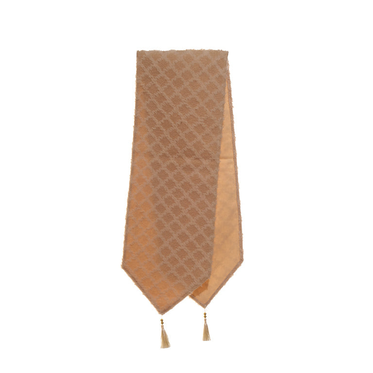 Camino de mesa beige  peludo rombos