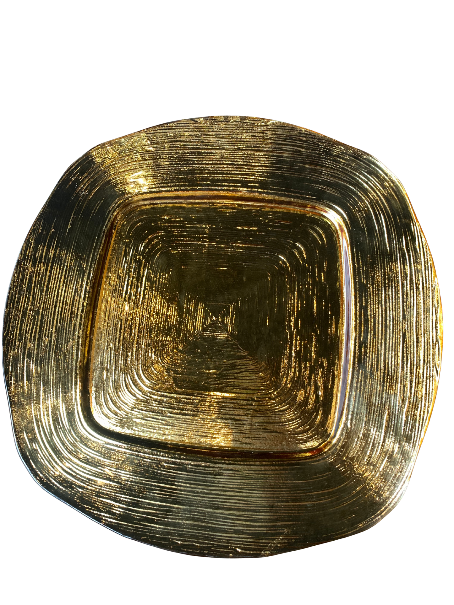 Plato base cuadrado dorado de vidrio