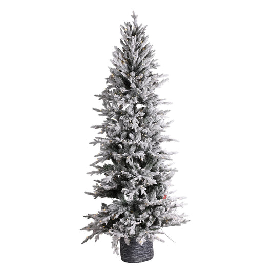 ARBOL NEVADO CON  LUCES Y BASE