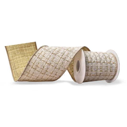Cinta tipo tweed beige y dorada