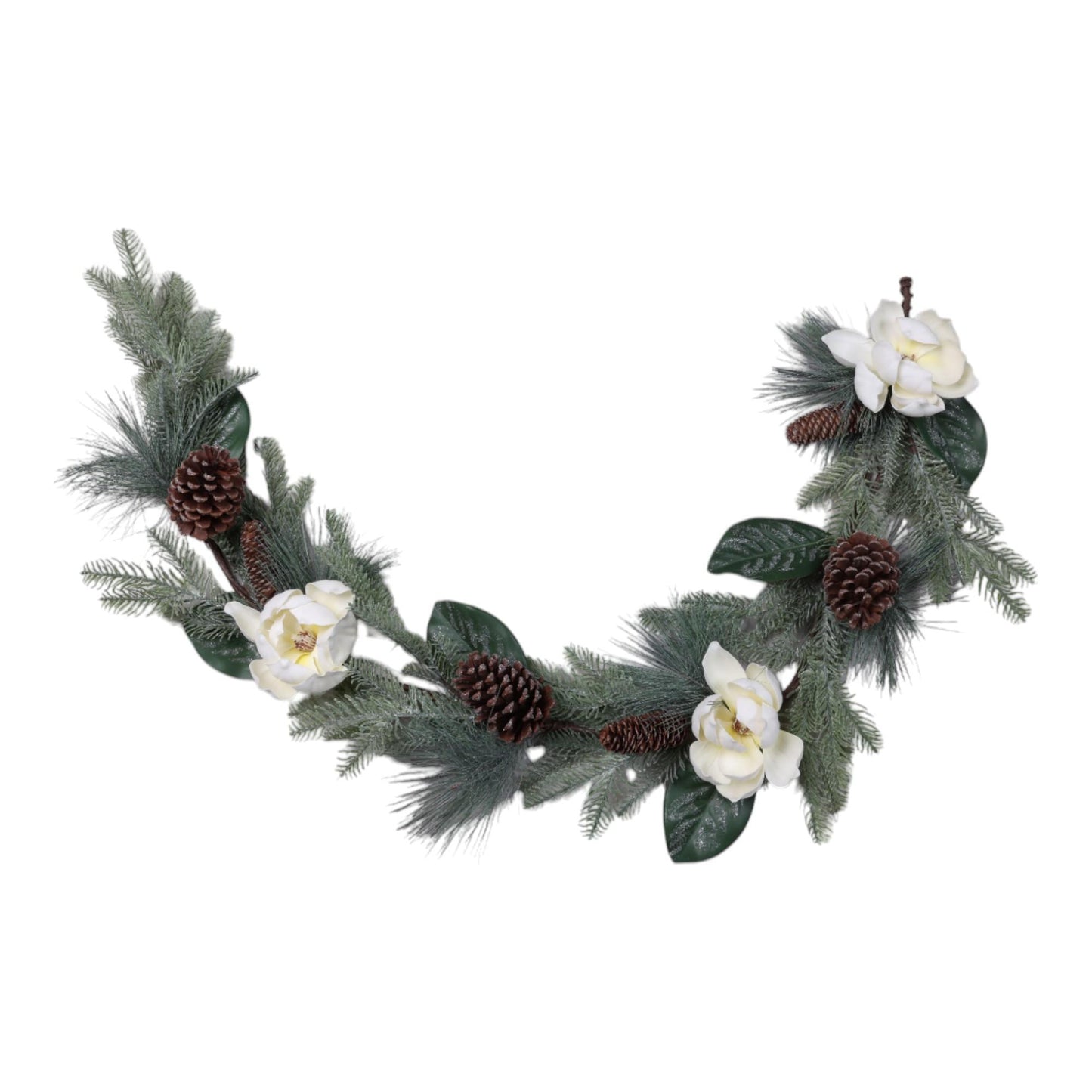 Guirnalda de pino con bellotas y flor de magnolia