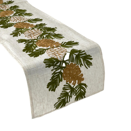 Camino de mesa bellotas y hojas bordadas