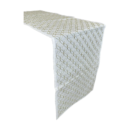 Camino de mesa beige con bordado dorado