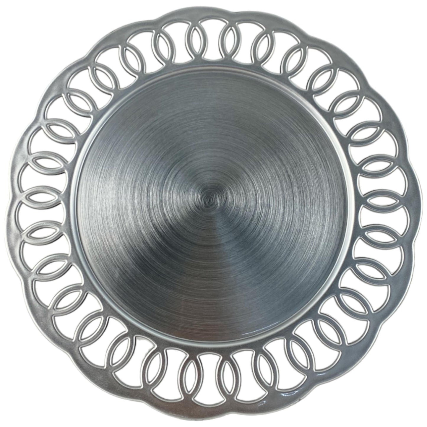 Plato base plateado orilla calada