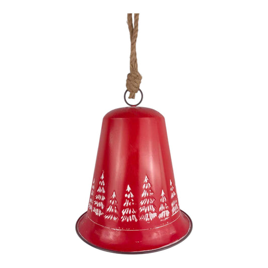 Campana roja pinos nevados