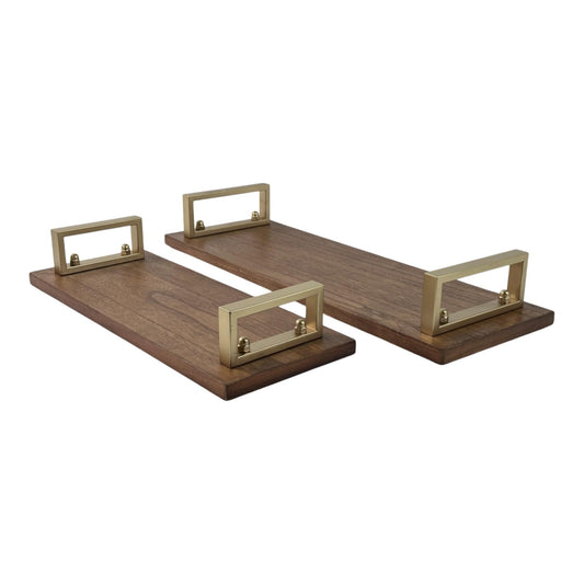 Bandeja de madera con agarradera dorada