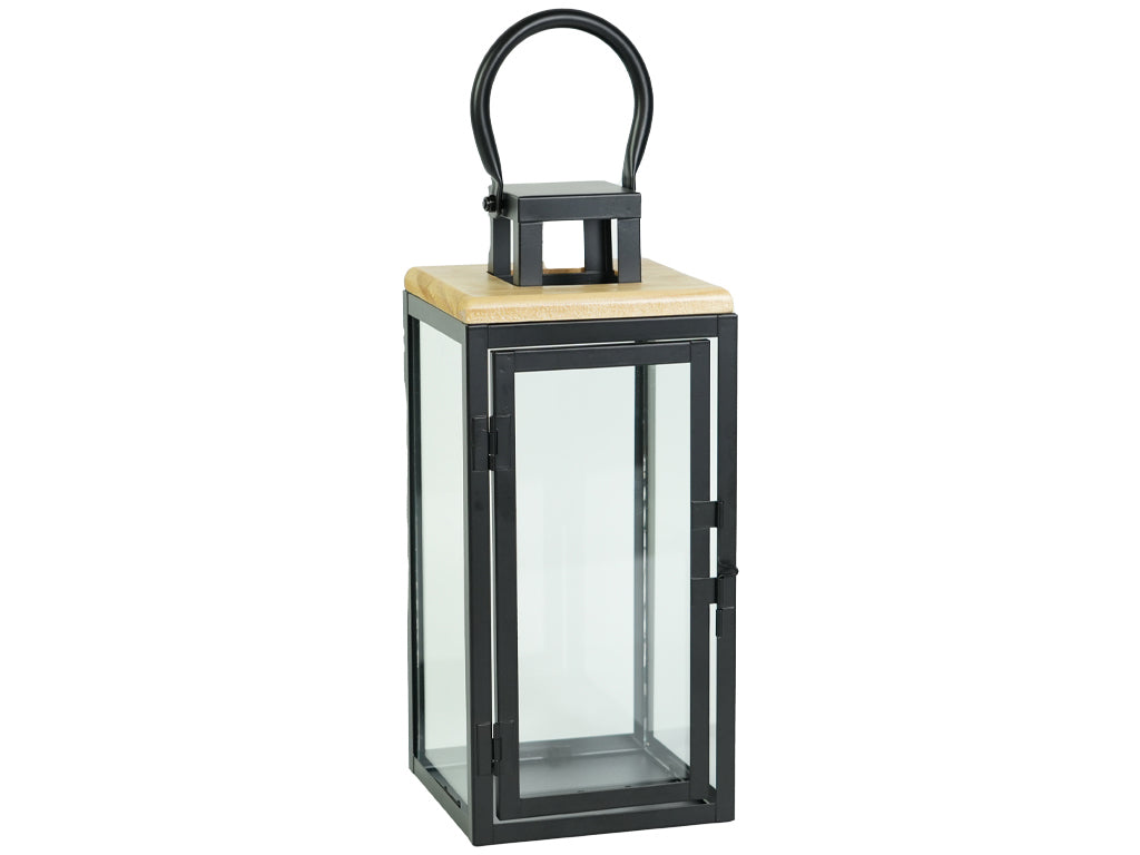 Farol Metal y Madera Paredes de Vidrio chico