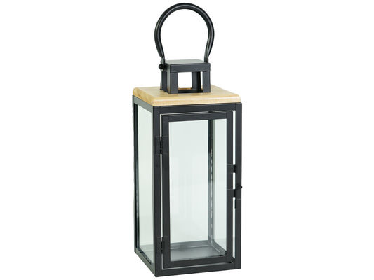 Farol Metal y Madera Paredes de Vidrio chico