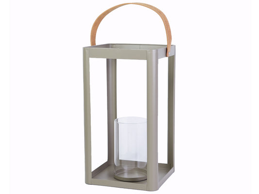 Farol metálico con asa de cuero grande