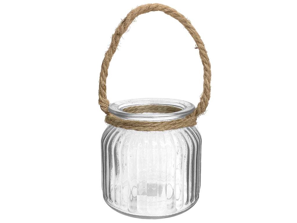 Florero de Vidrio y Cuerda de Yute