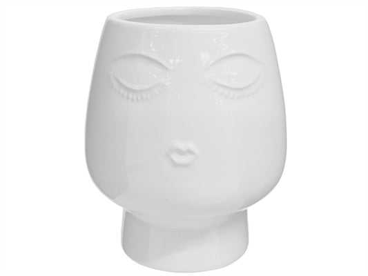 Macetero Cerámica Blanca Rostro Femenino