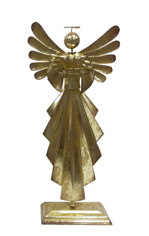 Angel porta vela plateado/dorado