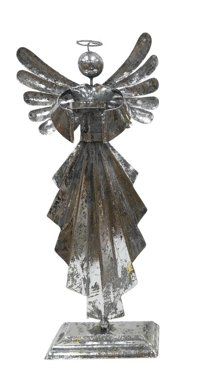 Angel porta vela plateado/dorado