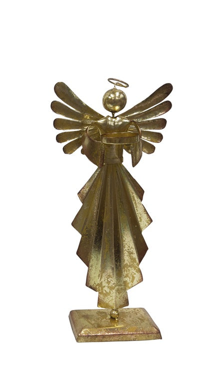 Angel porta vela plateado/dorado