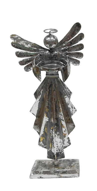 Angel porta vela plateado/dorado