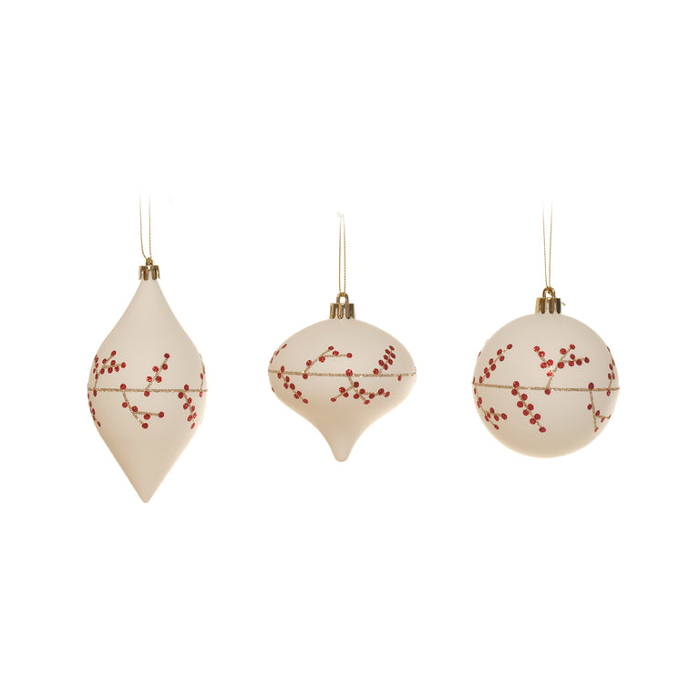 Set 3 pcs ornamentos blanco rojo y dorado