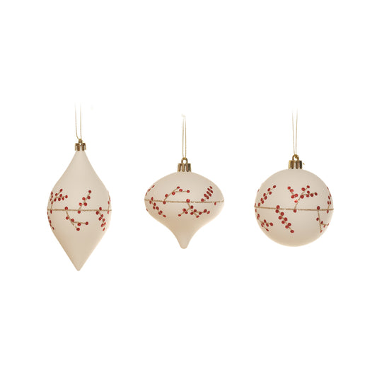 Set 3 pcs ornamentos blanco rojo y dorado
