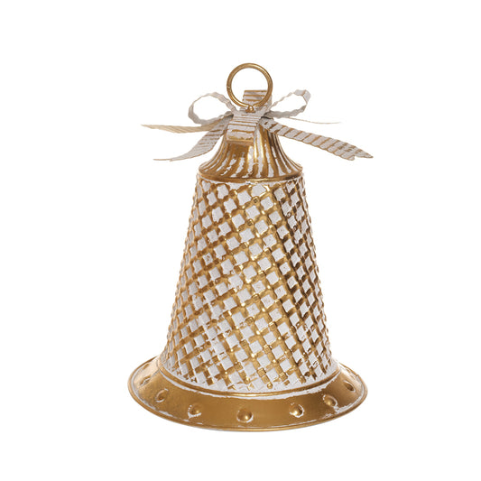 Campana larga con chongo blanca y dorada