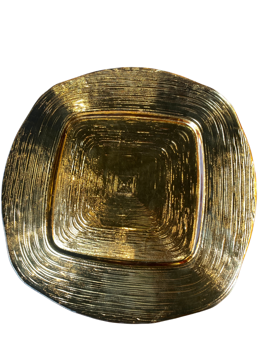 Plato base dorado de vidrio cuadrado