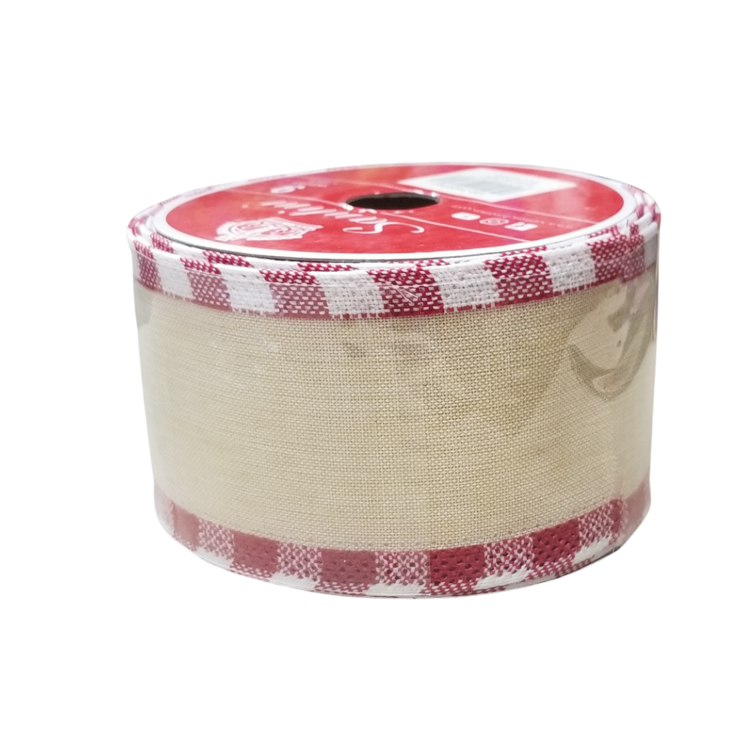 Cinta beige orilla country rojo y blanco