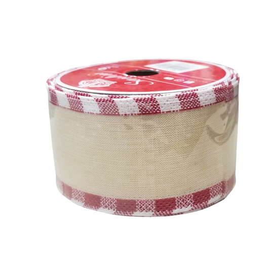 Cinta beige orilla country rojo y blanco