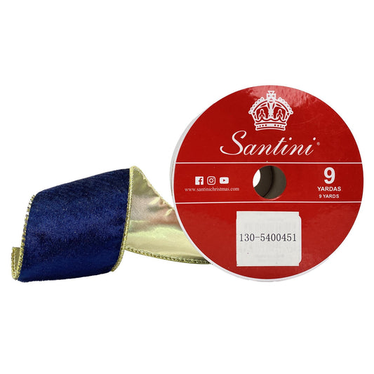Cinta terciopelo azul reves dorado