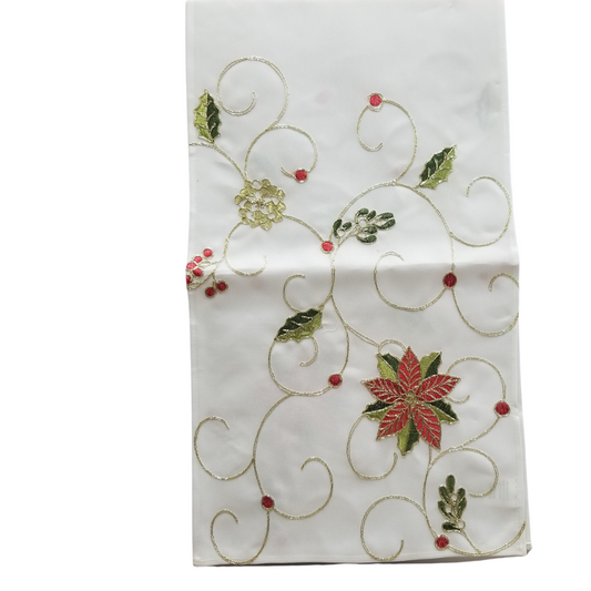 Camino de mesa blanco pascua y hojas bordadas