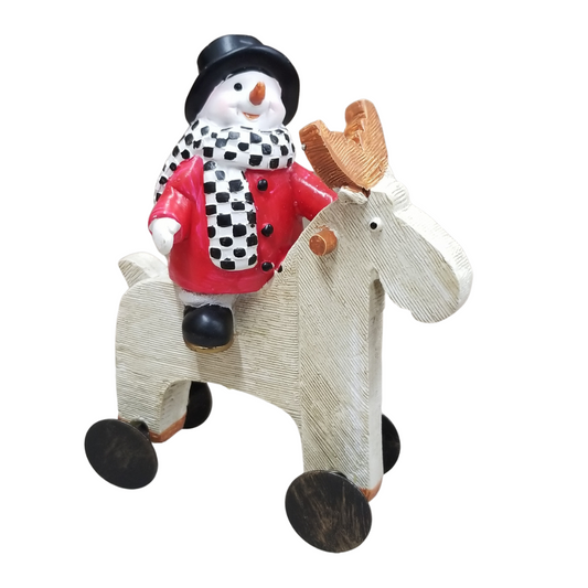 Santa/hombre de nieve sobre caballito de ruedas
