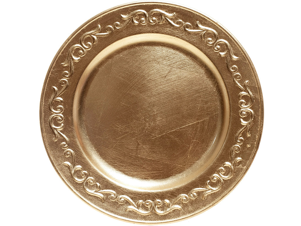 Plato base dorado orilla grabada