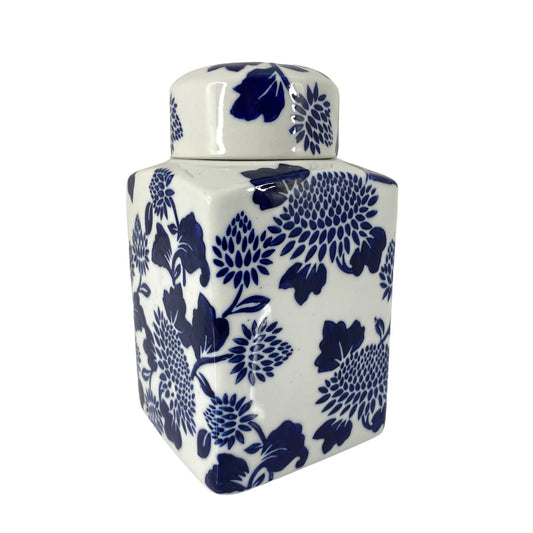 Florero ginger jar azul y blanco